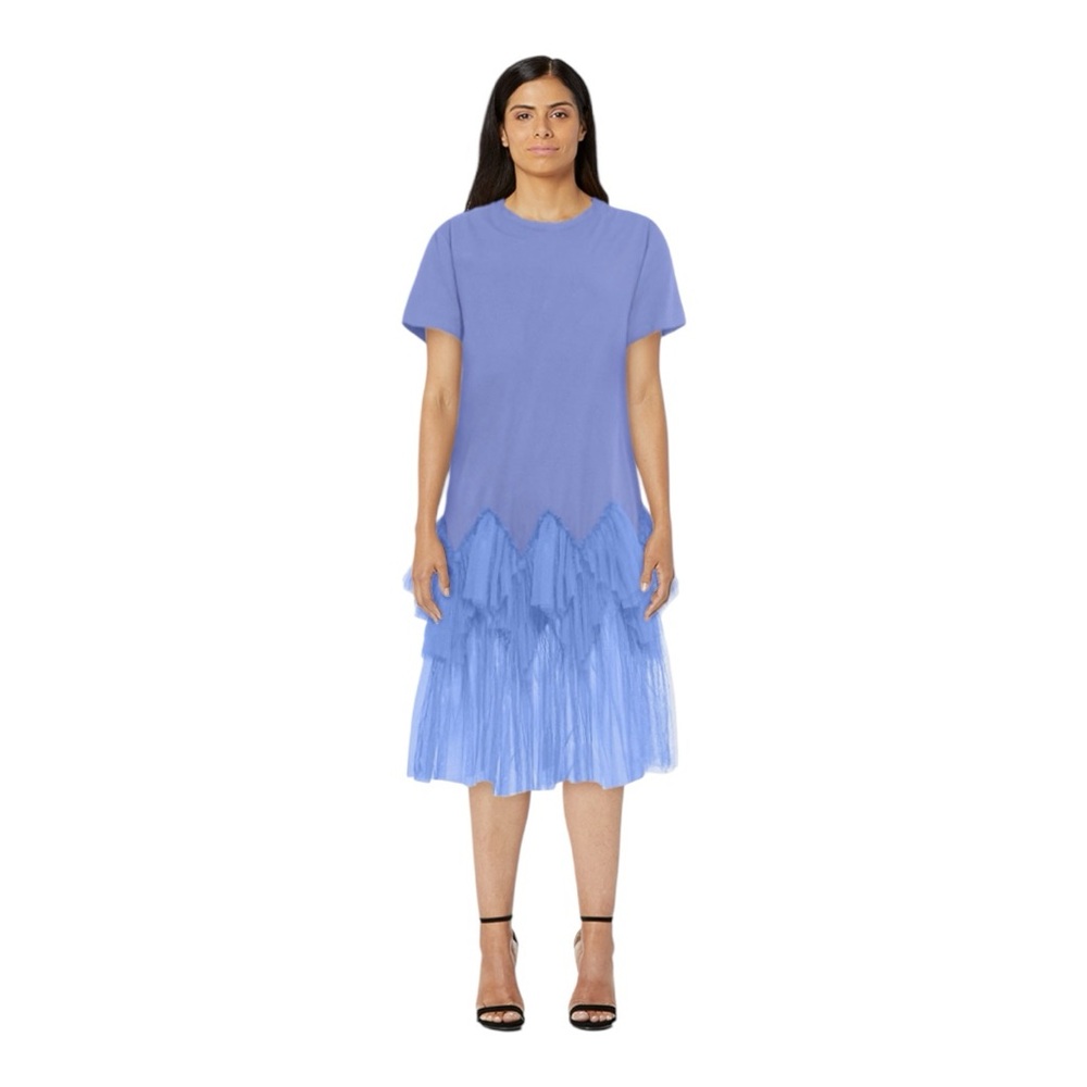 Women's Casual Short Sleeve Crew Neck Tutu Tulle Dress with an Oversized Fit